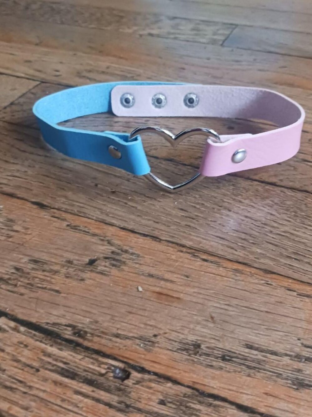 Light Blue Pink Heart Ring Choker Pastel Goth Sissy Collar